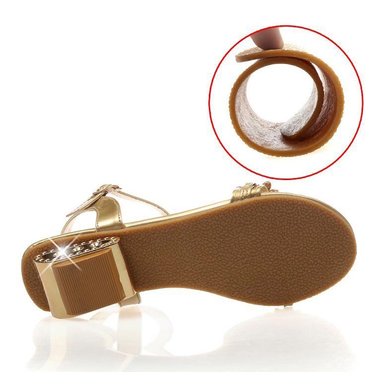 📢⏰ DERNIER JOUR 57% ! Sandales Femme à Strass – Talon Plat 4cm, Ornements Métalliques, Tige PU, Confort & Éclat pour l'Été & le Quotidien 👡