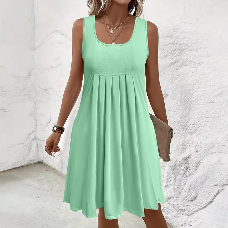 👗 Jupe plissée sans manches, robe débardeur, style décontracté et polyvalent 🌼