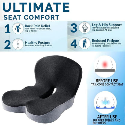📢📢50 % DE RÉDUCTION !! ⏰ Coussin en Mousse à Mémoire de Forme Respirant – Antidérapant & Soulage le Coccyx 🌬️🍑 【Aujourd'hui Seulement】