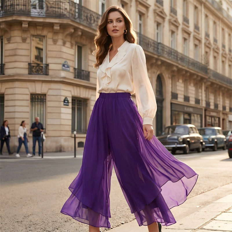 ✨ Pantalon en mousseline à jambes larges pour femme 👖Asymétrique et élégant – Parfait pour le quotidien et les vacances 🌿