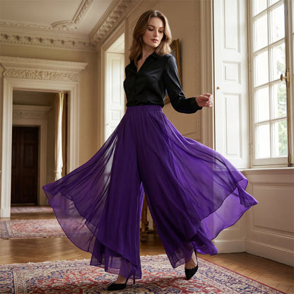 ✨ Pantalon en mousseline à jambes larges pour femme 👖Asymétrique et élégant – Parfait pour le quotidien et les vacances 🌿