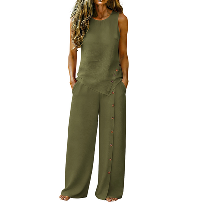 ✨ Ensemble décontracté pour femme - Top sans manches et pantalon large 🔥