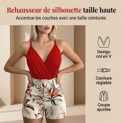 🏝️ PROMO EXCLUSIVE 57% ! 💃 Set Vacances Femme – Haut Bretelles Croisées & Shorty Taille Haute, Imprimé Floral Tropical 🌴