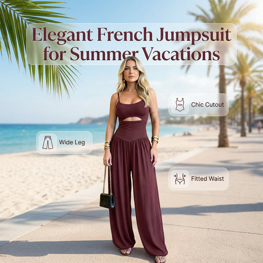 👗 Combinaison sans manches à jambes larges et découpes, avec nouage réglable dans le dos – Séduisante, fluide, sophistiquée 🌴
