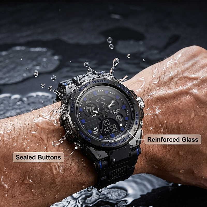 🔥⌚ PROMO FLASH 50% ! Montre Sport Homme Étanche 3ATM – Double Affichage (Analogique+Numérique), Rétroéclairage, Chronographe, Boîtier ABS Antichoc, Bracelet Résine 🌊