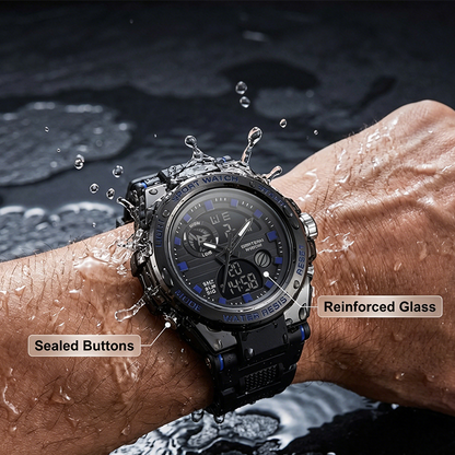 🔥⌚ PROMO FLASH 50% ! Montre Sport Homme Étanche 3ATM – Double Affichage (Analogique+Numérique), Rétroéclairage, Chronographe, Boîtier ABS Antichoc, Bracelet Résine 🌊