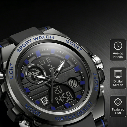🔥⌚ PROMO FLASH 50% ! Montre Sport Homme Étanche 3ATM – Double Affichage (Analogique+Numérique), Rétroéclairage, Chronographe, Boîtier ABS Antichoc, Bracelet Résine 🌊