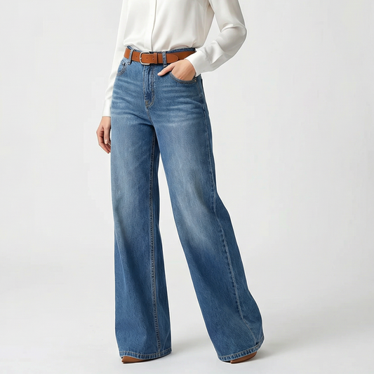 👖 Jean en denim à taille haute et jambes larges pour femme 🌸