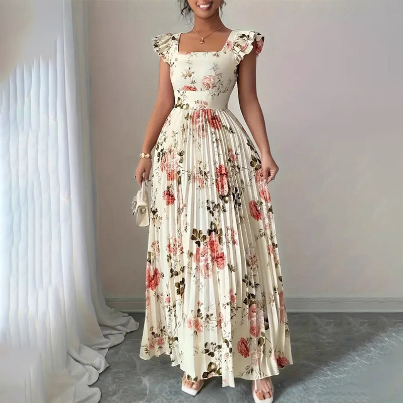 👗 Robe longue plissée à imprimé floral raffiné 🌼