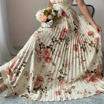 👗 Robe longue plissée à imprimé floral raffiné 🌼