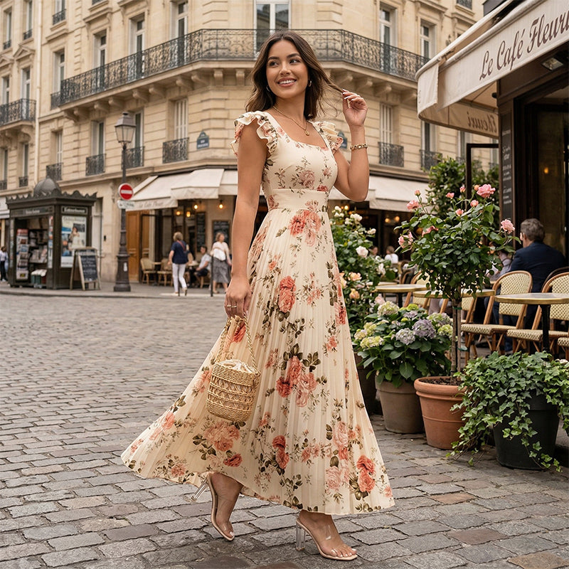 👗 Robe longue plissée à imprimé floral raffiné 🌼