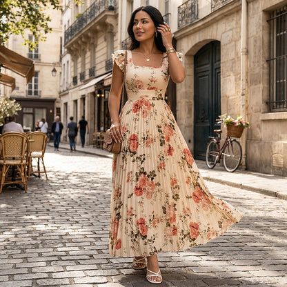 👗 Robe longue plissée à imprimé floral raffiné 🌼