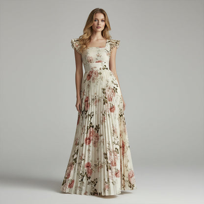 👗 Robe longue plissée à imprimé floral raffiné 🌼