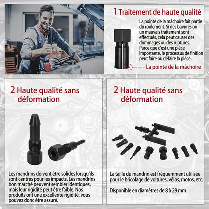 🔧 50 % DE RÉDUCTION ! 🏍️ Jeu de 10 outils pour démonter les roulements de moto – Qualité robuste, utilisation simple et adapté à différents diamètres intérieurs – parfait pour les bricoleurs et les petits ateliers 🛠️