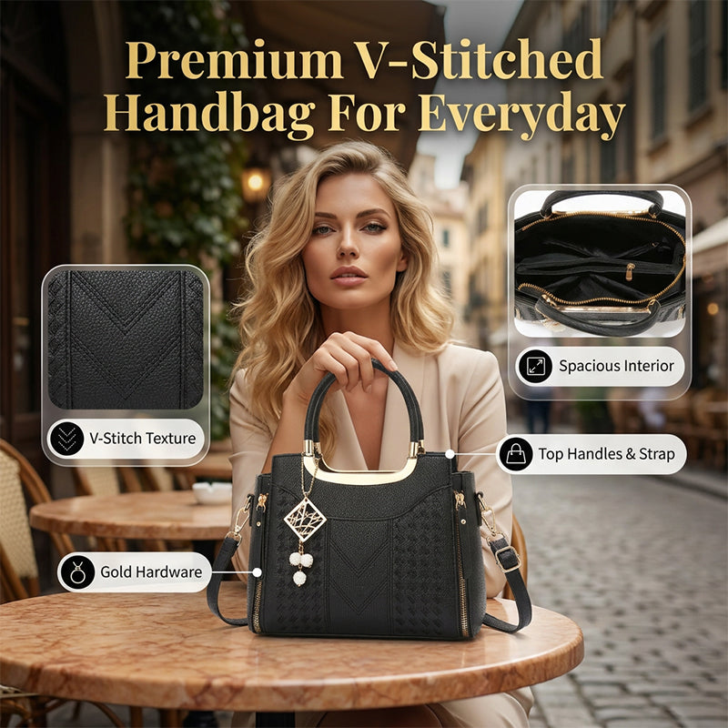 📢📢50 % DE RÉDUCTION !! ⏰Sac À Main Femme Élégant – Poignées & Bandoulière, Cuir PU, Texture Coutures en V, 8 Couleurs, Organisation Intelligente ✨