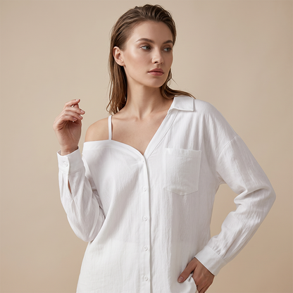 Chemise décontractée pour femme à épaules découvertes avec boutonnage