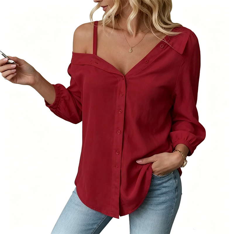 Chemise décontractée pour femme à épaules découvertes avec boutonnage