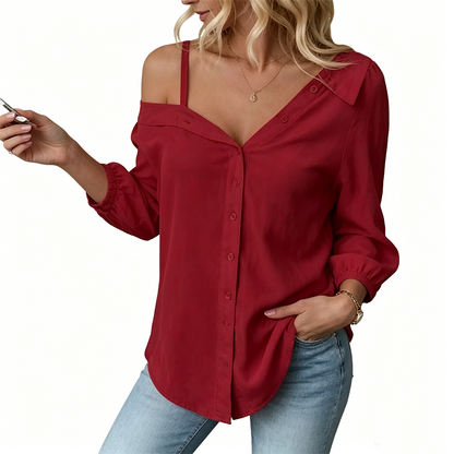 Chemise décontractée pour femme à épaules découvertes avec boutonnage