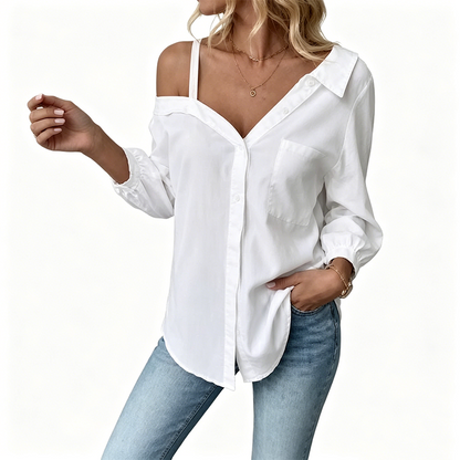 Chemise décontractée pour femme à épaules découvertes avec boutonnage