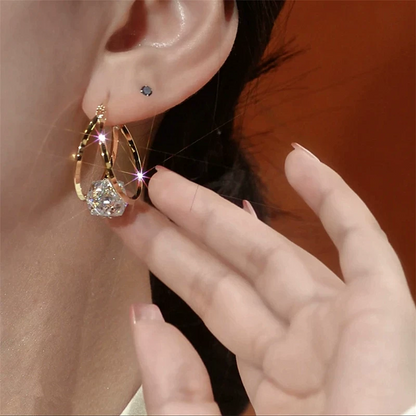 Boucles D'Oreilles Double Anneau Boule Zirconia Scintillante