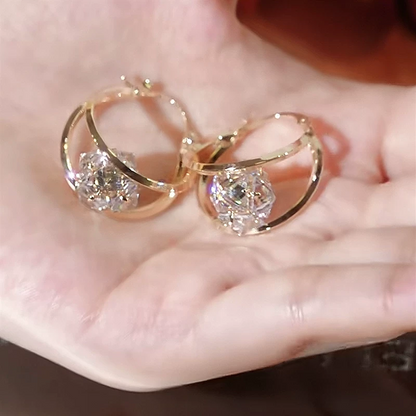 Boucles D'Oreilles Double Anneau Boule Zirconia Scintillante