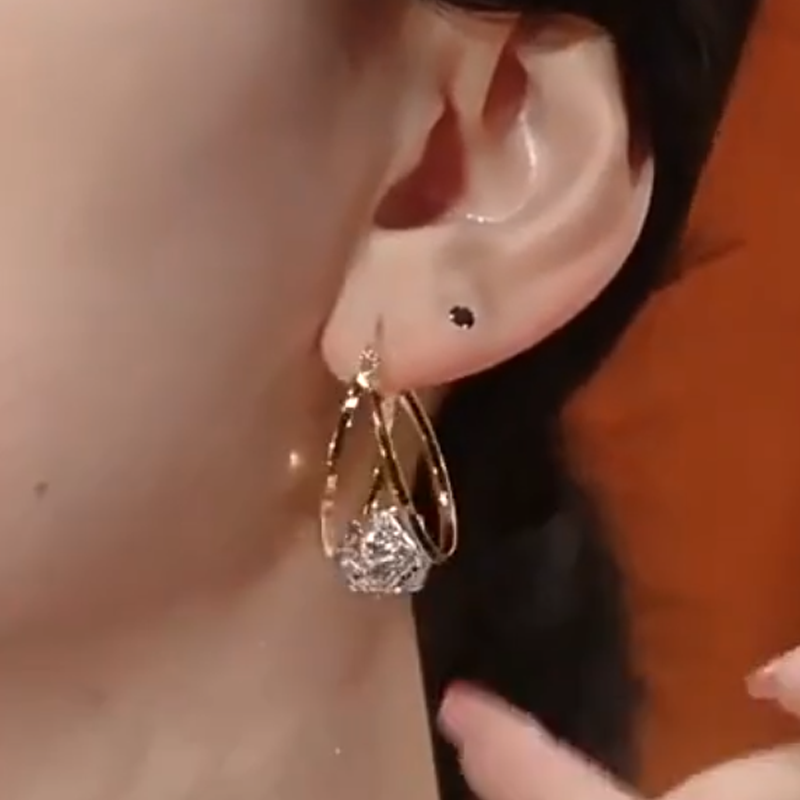 Boucles D'Oreilles Double Anneau Boule Zirconia Scintillante
