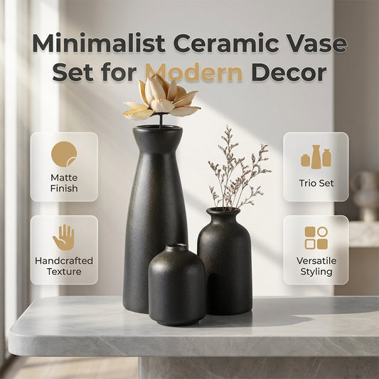 🏺 -50% ! ✨ Lot de 3 Vases en Céramique Mate – Design Minimaliste & Anti-Empreintes – Déco Moderne pour Intérieur 🏡