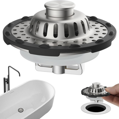 📢📢50% DE RÉDUCTION !! ⏰🍳 Passoire pour Évier de Cuisine Inox – Inox – Anti-Rouille & Double Fonction (Bouchon + Filtre) for Fruits, Légumes & Pâtes