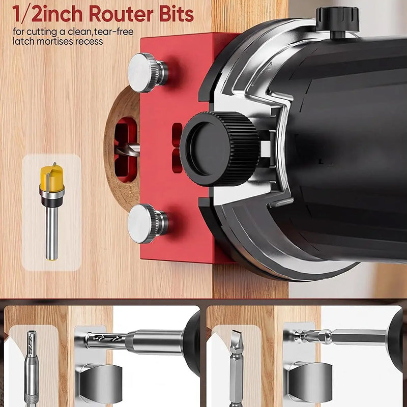 🔧 -50% ! 🚪 Kit de Gabarit de Mortaisage pour Loquet de Porte en Bois – Aluminium – 3 Profondeurs de Coupe & Compatible 35/44 mm pour Installation Propre 🛠️