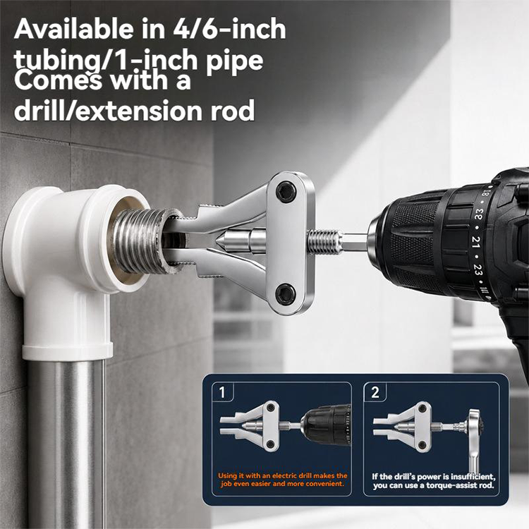 🔧 ACHETEZ 2, OBTENEZ 1 GRATUIT! 🛠️ Outil Extracteur de Tuyaux – Acier, compatible 1/2″, 3/4″ & 1″ – Double entraînement perceuse/manuel pour plomberie 🚰
