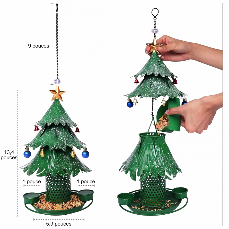 🌳🐦 Distributeur à graines pour oiseaux en forme d’arbre festif – Grande capacité, design original, transformez votre jardin ou balcon en un refuge gourmand où les mésanges et rouges-gorges adorent se poser 🌿✨