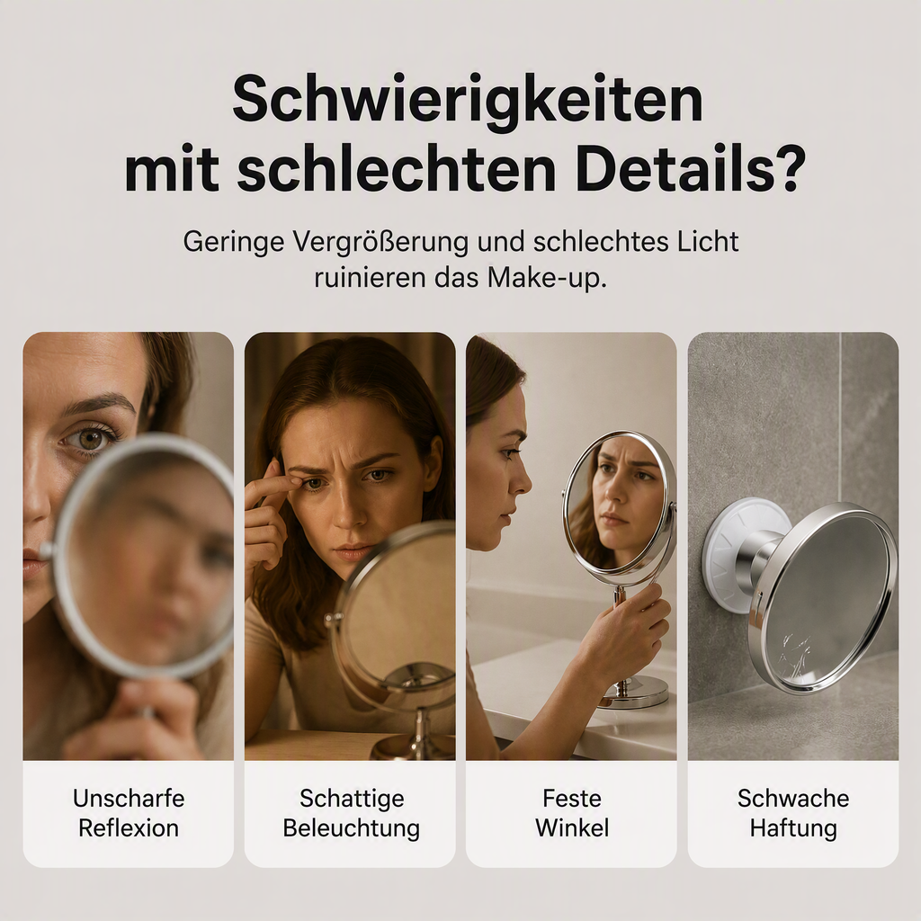 Miroir de maquillage grossissant 10 fois avec éclairage LED et ventouse