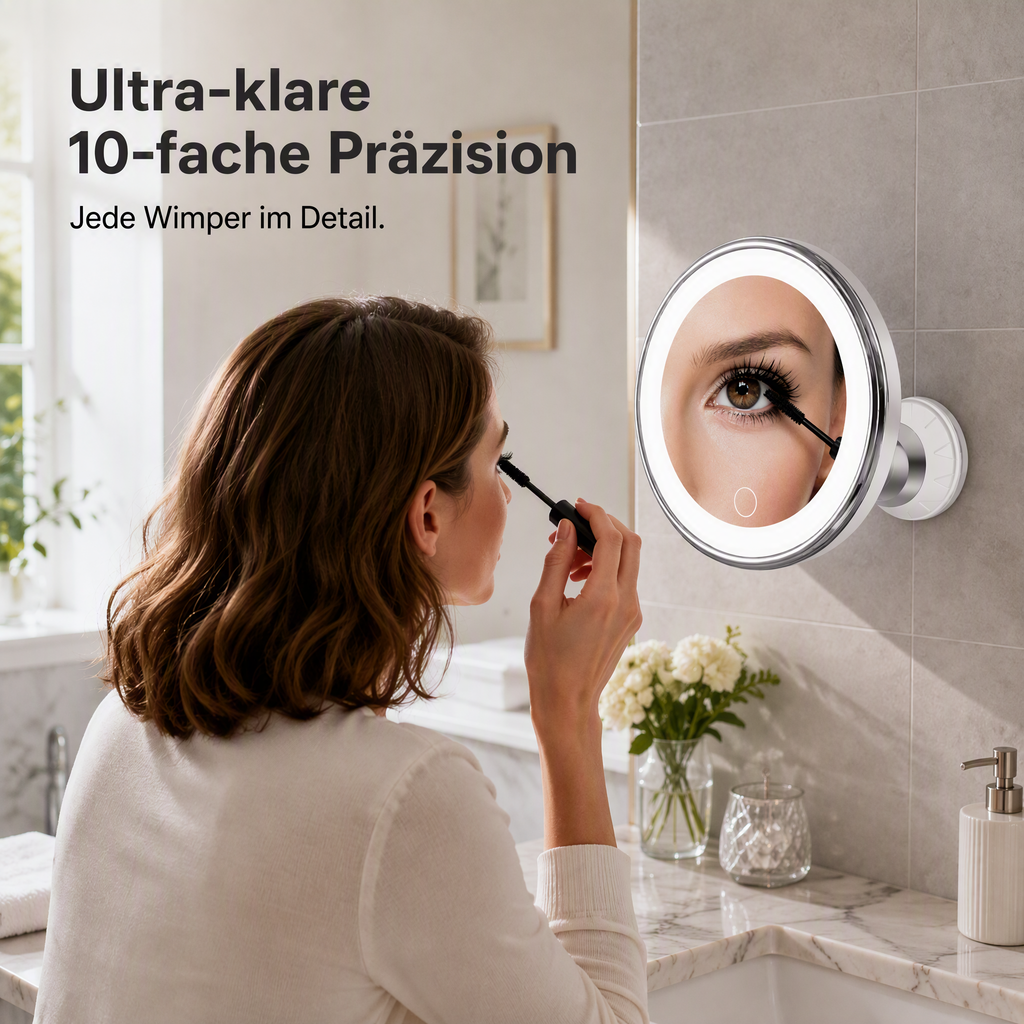 Miroir de maquillage grossissant 10 fois avec éclairage LED et ventouse