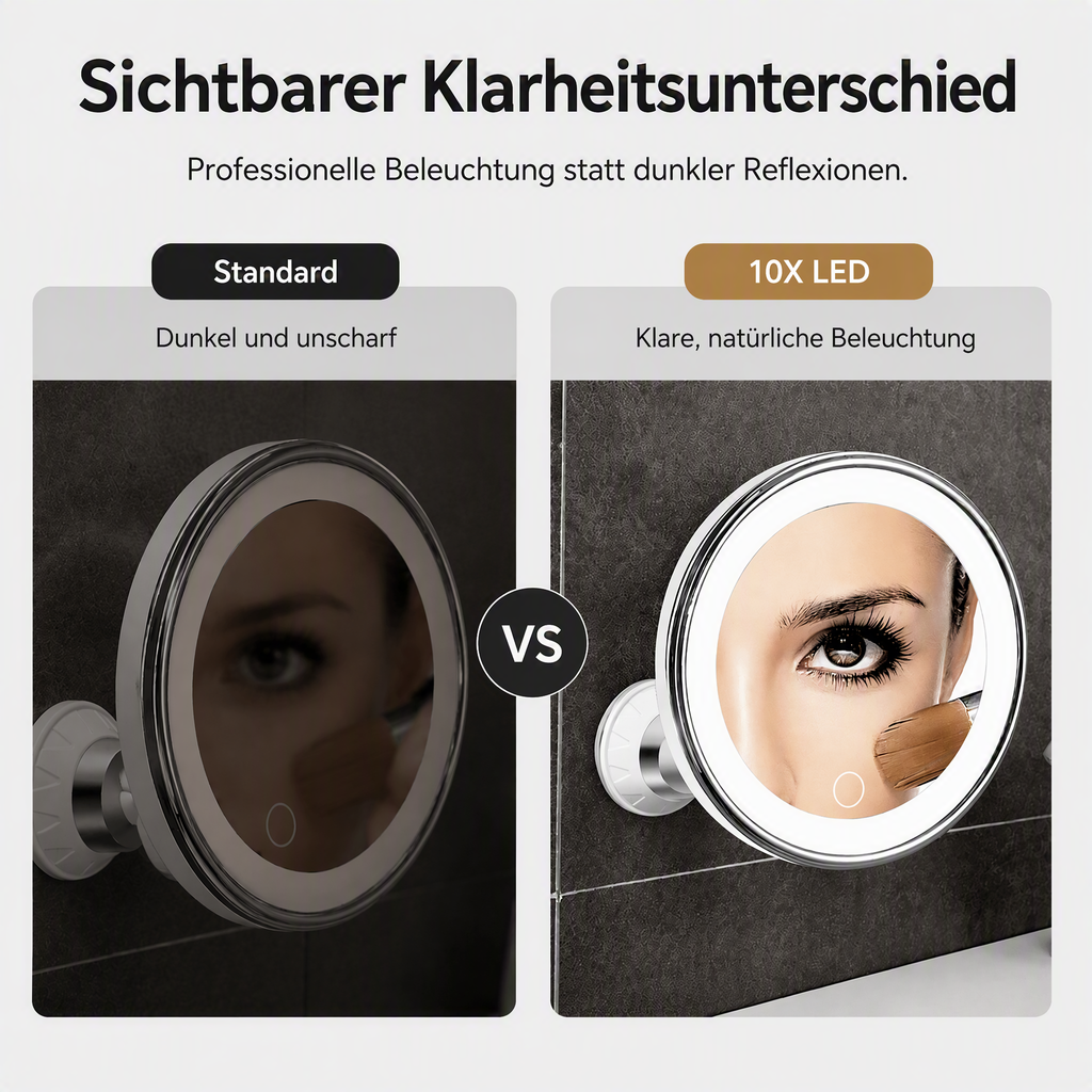 Miroir de maquillage grossissant 10 fois avec éclairage LED et ventouse