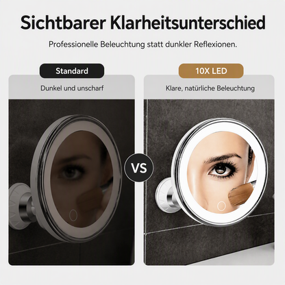 Miroir de maquillage grossissant 10 fois avec éclairage LED et ventouse