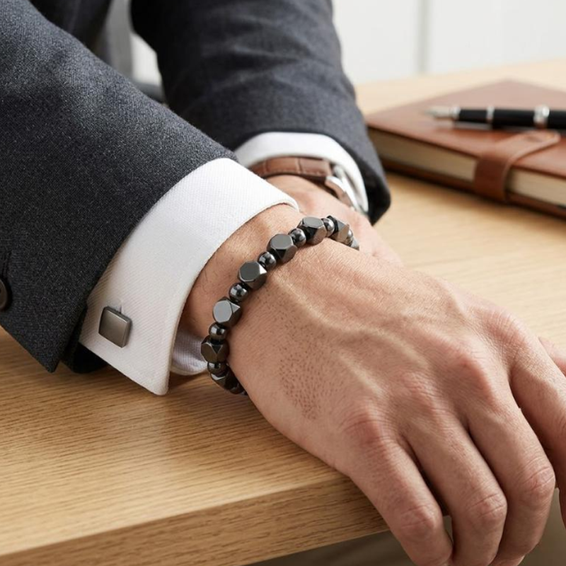 📿 -50% ! ✨ Bracelet Vintage en Pierre Synthétique Ronde – Pierre + Alliage – Ajustement Élastique & Style Unisexe pour Quotidien Chic 🎀