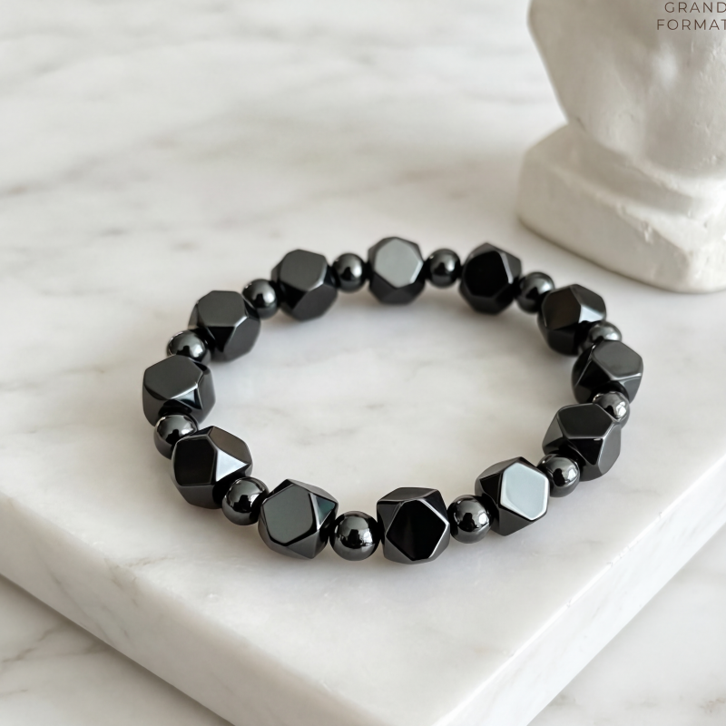 📿 -50% ! ✨ Bracelet Vintage en Pierre Synthétique Ronde – Pierre + Alliage – Ajustement Élastique & Style Unisexe pour Quotidien Chic 🎀