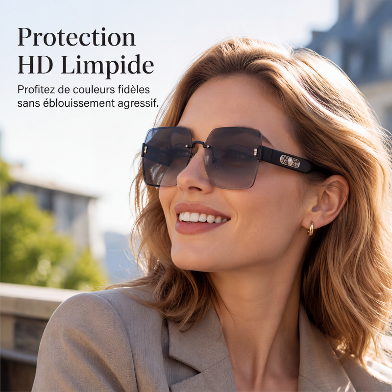 🕶️ -50% ! ✨ Lunettes de Soleil Carrées Sans Bord pour Femmes – Résine HD UV400 & Métal – Design Oversize avec Perles Décoratives pour Look Urbain Chic 💎
