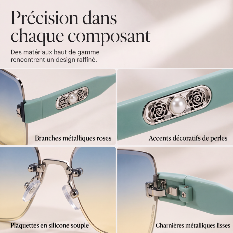 🕶️ -50% ! ✨ Lunettes de Soleil Carrées Sans Bord pour Femmes – Résine HD UV400 & Métal – Design Oversize avec Perles Décoratives pour Look Urbain Chic 💎