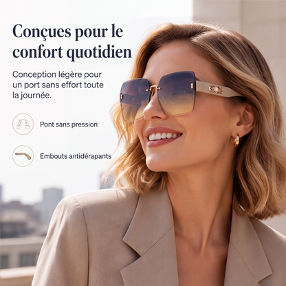 🕶️ -50% ! ✨ Lunettes de Soleil Carrées Sans Bord pour Femmes – Résine HD UV400 & Métal – Design Oversize avec Perles Décoratives pour Look Urbain Chic 💎