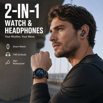 ⌚ -50% ! 🎧 Montre Connectée 2-en-1 avec Écouteurs TWS Intégrés – Écran HD 1,32″ & IP67 – Appels, Santé, Sports – Argent et Noir 🏃