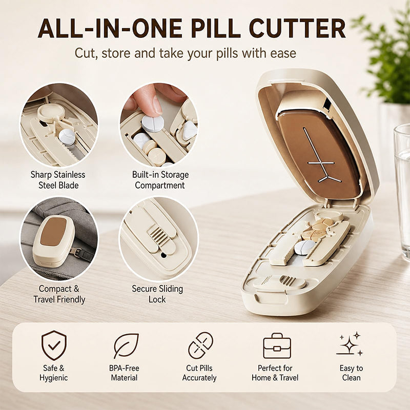 💊 50% DE RÉDUCTION! ✂️ Coupe-comprimés portable – Lame protégée & découpe précise ✨