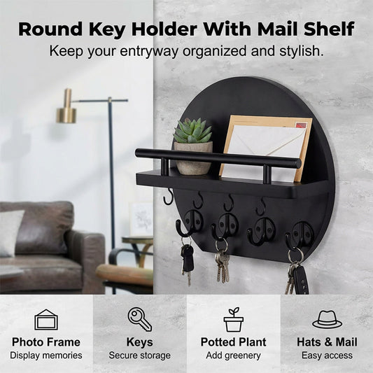 🔑 PROMO FLASH : 50% DE RÉDUCTION ! 🏠 Porte-Clés Mural avec Étagère – Bois & Métal – 4 Doubles Crochets for Entrée & Couloir✨