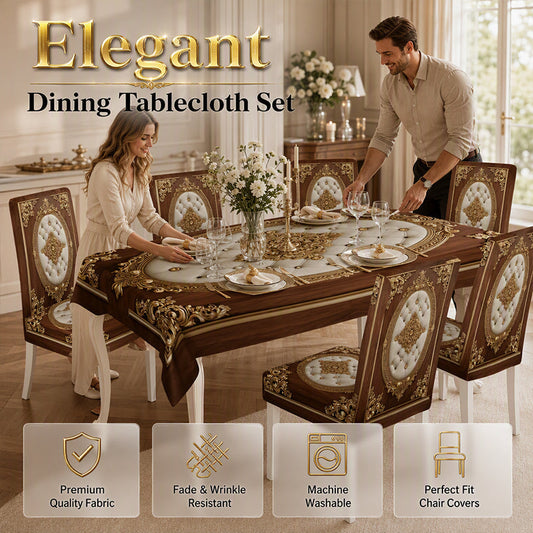 🌿 Ensemble Nappe et Housses de Chaise Effet Bois Vintage – Décoration de Table Élégante Style Campagne Européenne