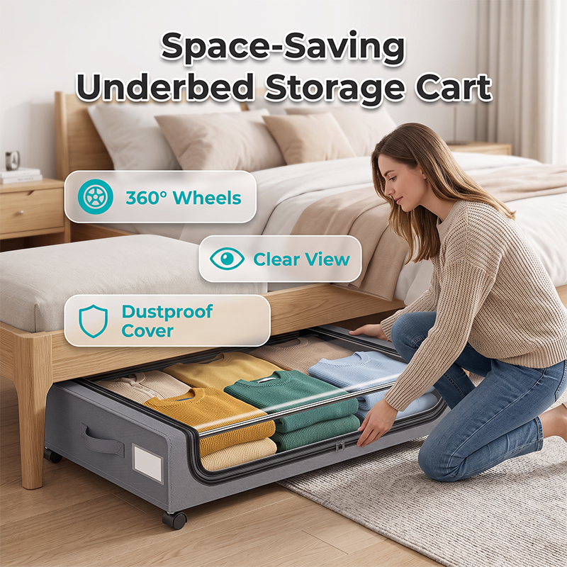 🛏️ -50% ! 📦 Chariot de Rangement sous Lit – Roulettes 360° & Housse Anti-Poussière – Structure Solide & Gain de Place ✨
