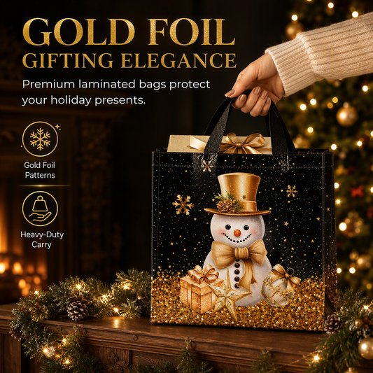 🎉 Soldes 2026 — Plus de 12 000 vendus !🎄 Sac Cadeau de Noël en Non-Tissé Noir – Détails Dorure Or Réutilisable ✨