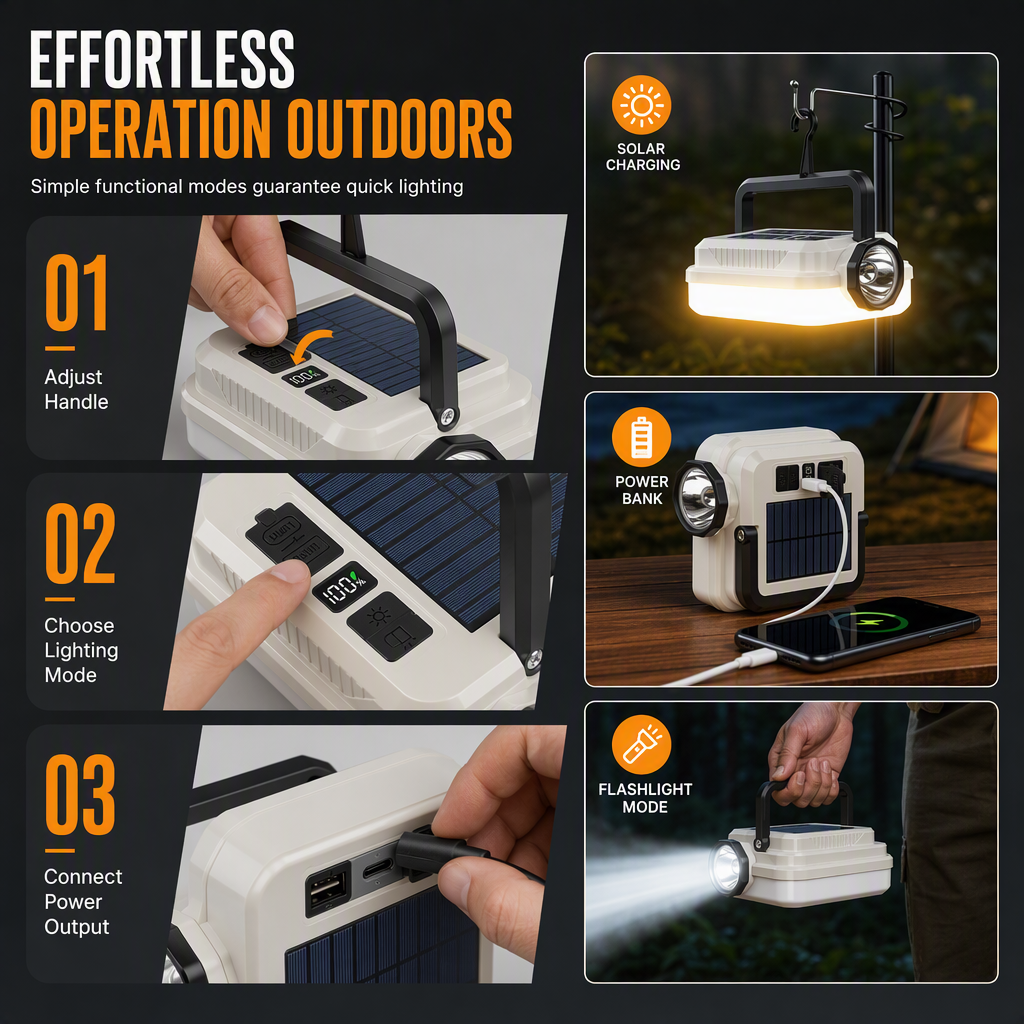 📢📢40 % DE RÉDUCTION !! ⏰Lanterne de Camping Solaire à LED – Rechargeable & Powerbank Intégré for Éclairage et Charge en Plein Air ✨