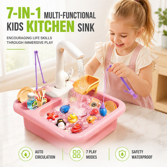 🍳 -50% ! 💧 Évier Jouet Cuisine Enfants – Eau Automatique & Jeu Éducatif – 7-en-1 Sûr et Ludique ✨